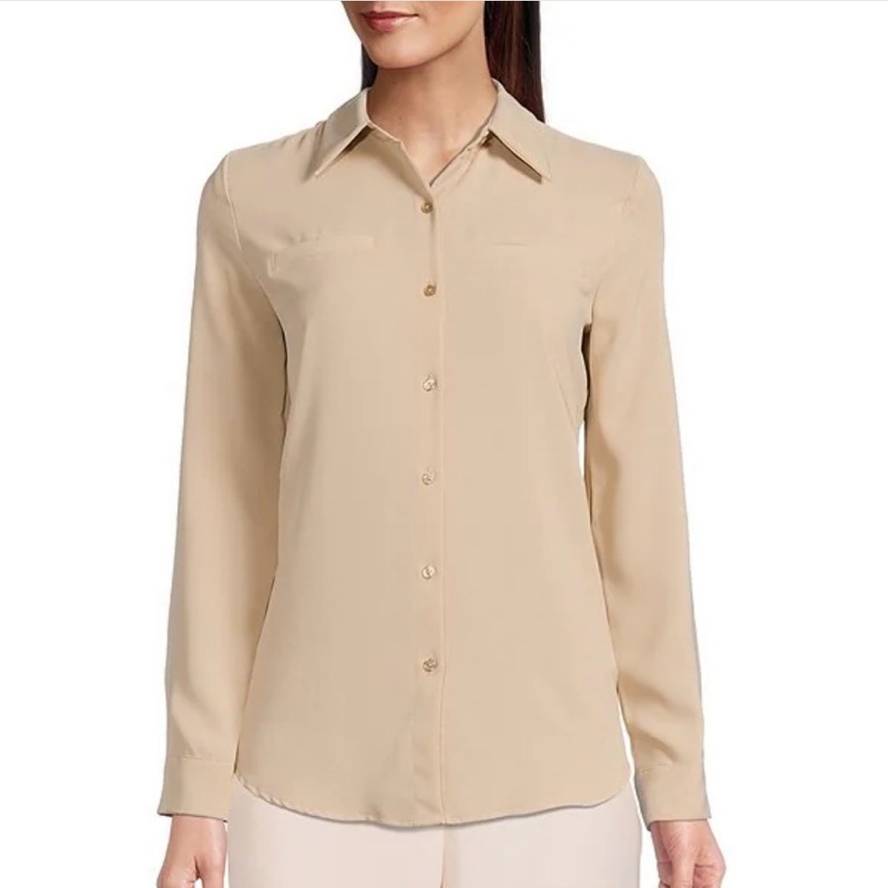 Alex Marie Piper lightweight soft crepe de chin point collared blouse.